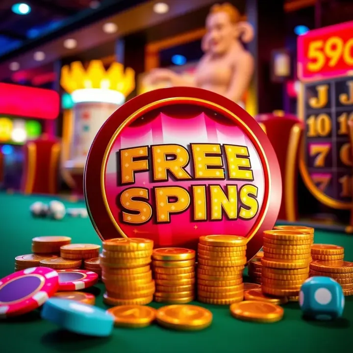 Visual representation of free spins rewards with casino tokens and digital gaming elements