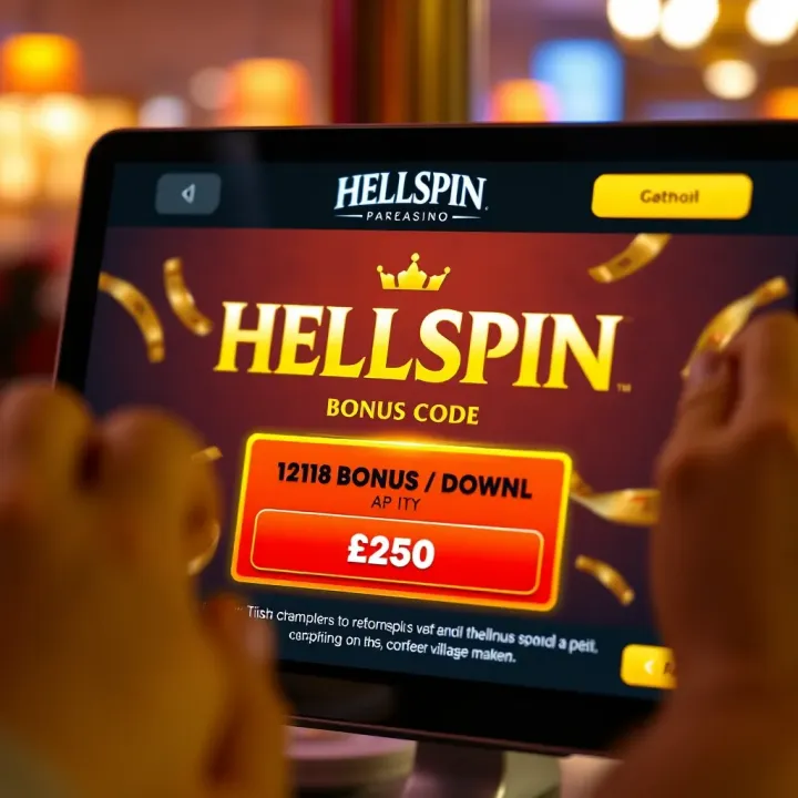 Online casino interface displaying Hellspin bonus code redemption screen