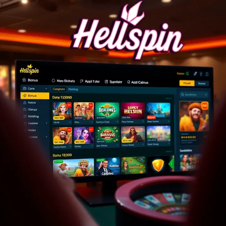 Hellspin Casino dashboard displaying bonus offers and navigation menu