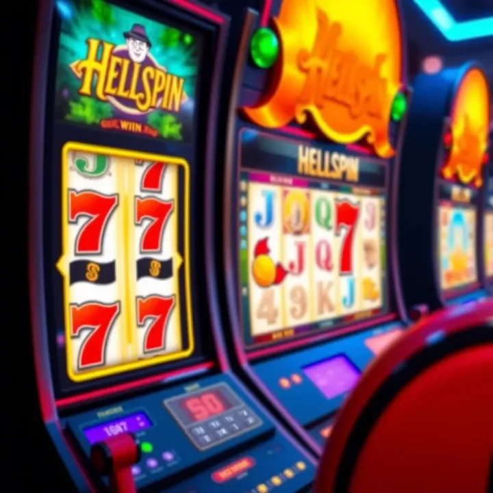 Screenshot showing Hellspin game interface with vibrant graphics and slot reels