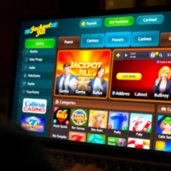 Navigation Dashboard of Jackpot Jill Casino Dashboard view of Jackpot Jill Casino showing navigation menu and game categories