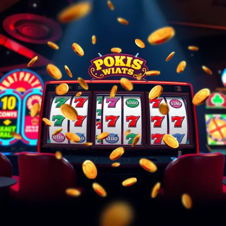 Exciting Online Pokies Winning Moment Exciting moment of winning in an online pokies game with animated coins and jackpot display