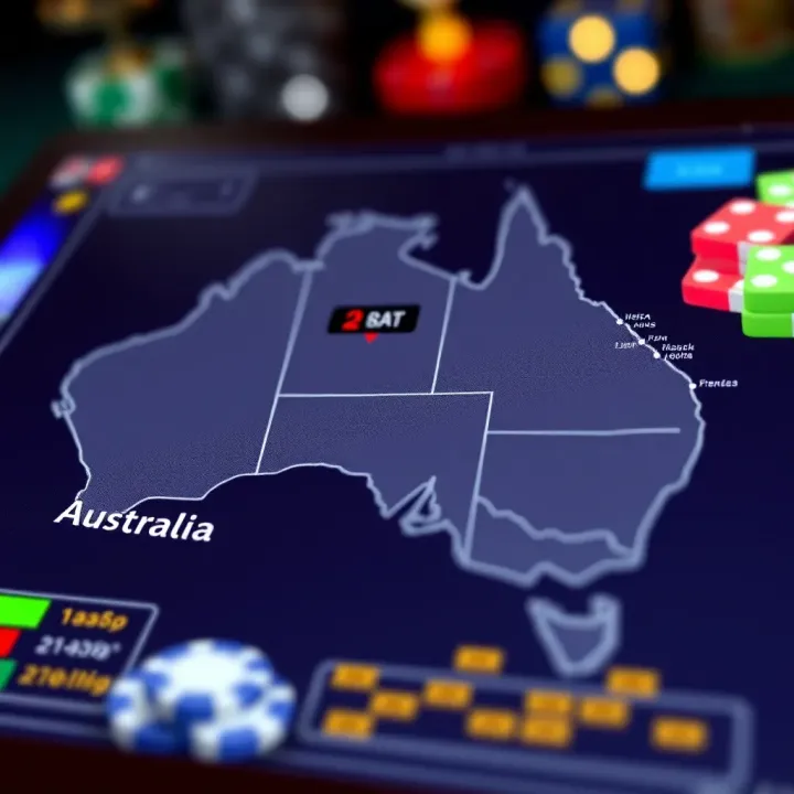 Australian map highlighting regions with regulated online casino markets and legal status icons