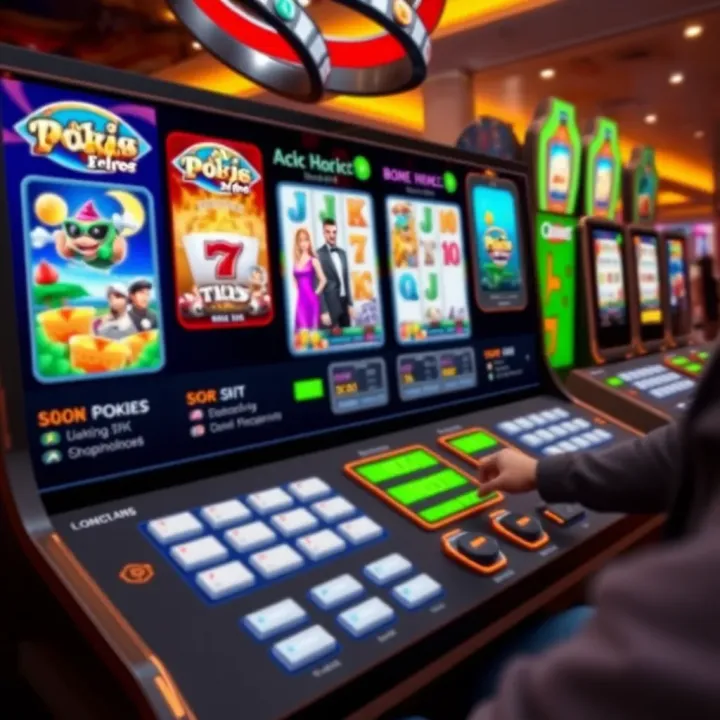 Online pokies game interface showing various themed slot options and user controls