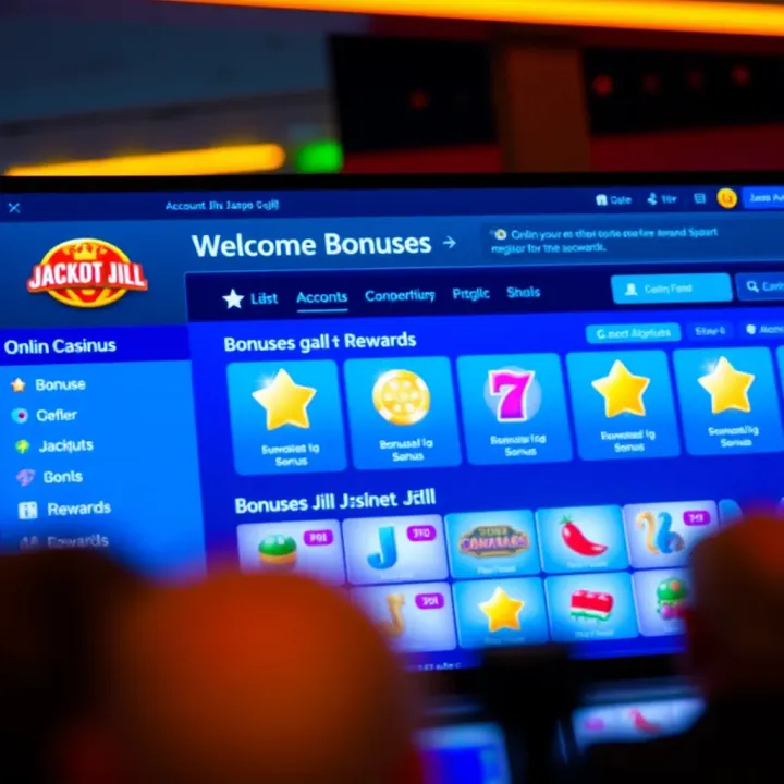 Visual showing online casino bonuses and rewards being unlocked on Jackpot Jill account dashboard