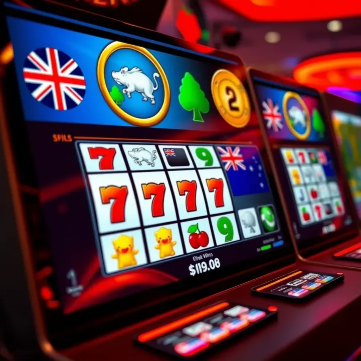 Online pokies gameplay interface with Australian themed symbols