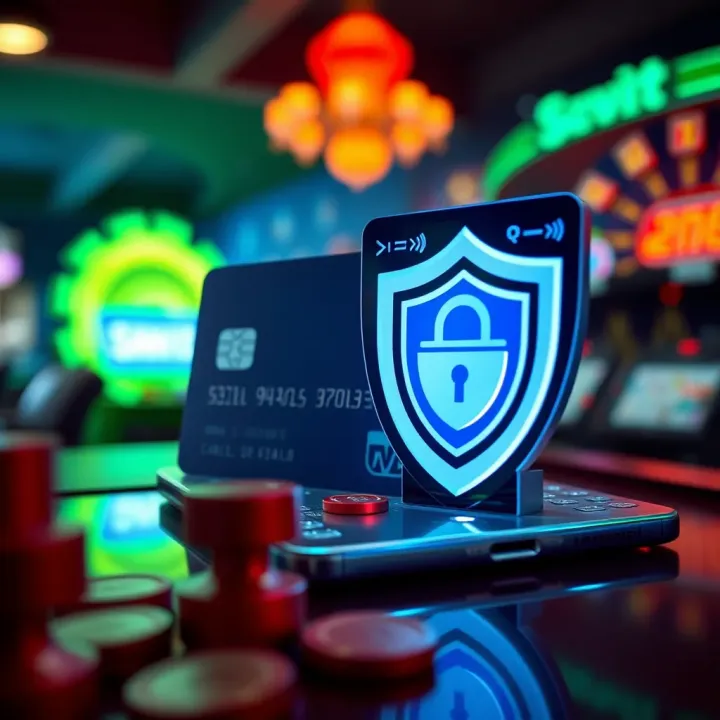Secure Deposit and Withdrawal Methods in Jackpot Jill App Secure online payment process symbolized by credit card and digital shield icon representing safe deposits and withdrawals