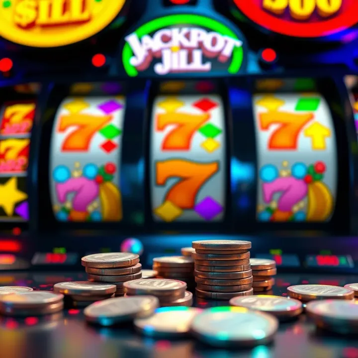 Colorful slot machine reels with vibrant symbols and jackpot coins