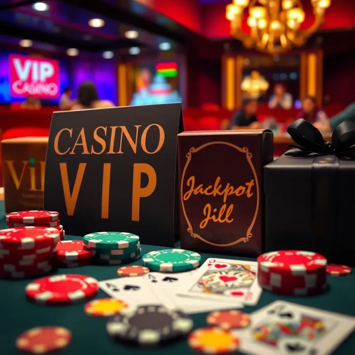 Collection of casino rewards including chips, cards, and personalized gifts