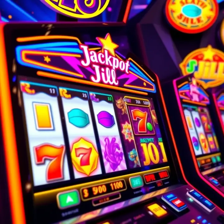 Colorful Jackpot Jill Live slot machine with reels displaying vibrant symbols and a glowing jackpot sign
