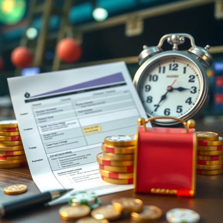Illustration of a checklist with verification documents, clock, and calendar indicating timing and requirements for successful casino withdrawal
