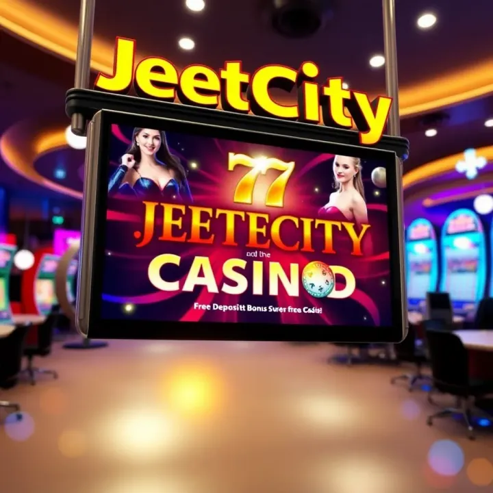 Illustration of a digital casino screen displaying no deposit bonus codes for JeetCity Casino