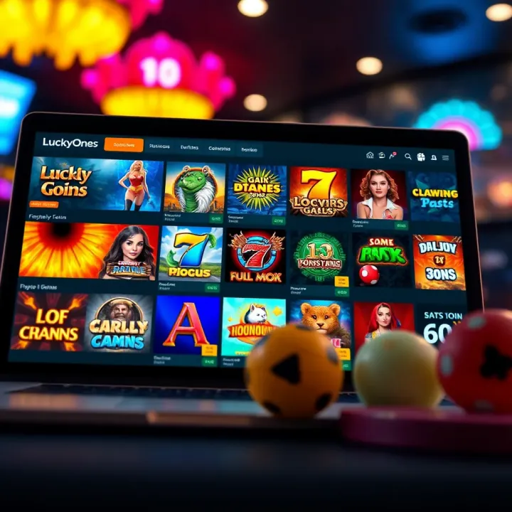 Online casino interface showcasing diverse slot games and table options on a laptop screen