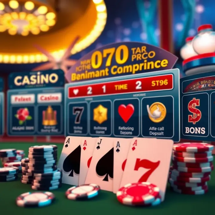 Visual representation of casino bonuses and game choices with icons for chips, cards, and bonus symbols
