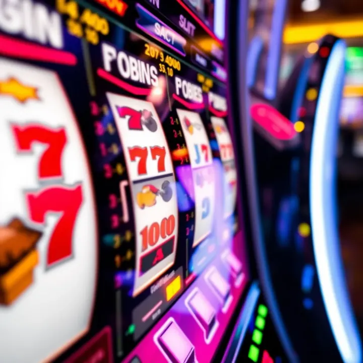 Close-up of a modern slot machine interface showing reels and payout lines