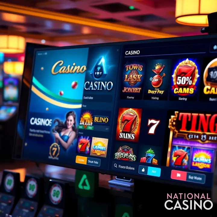 National Casino platform showcasing various slot games on a sleek interface