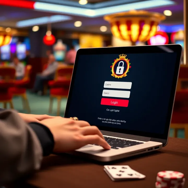 User securely logging into Jackpot Jill VIP Casino on a laptop with visible login screen