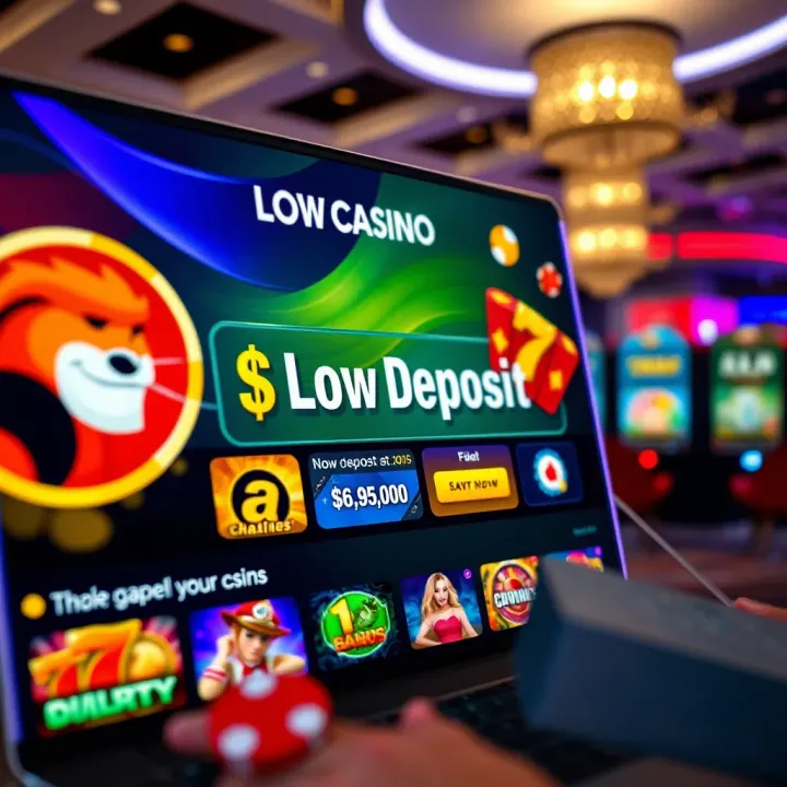 Illustration of an online casino interface showing a low deposit option and various casino games