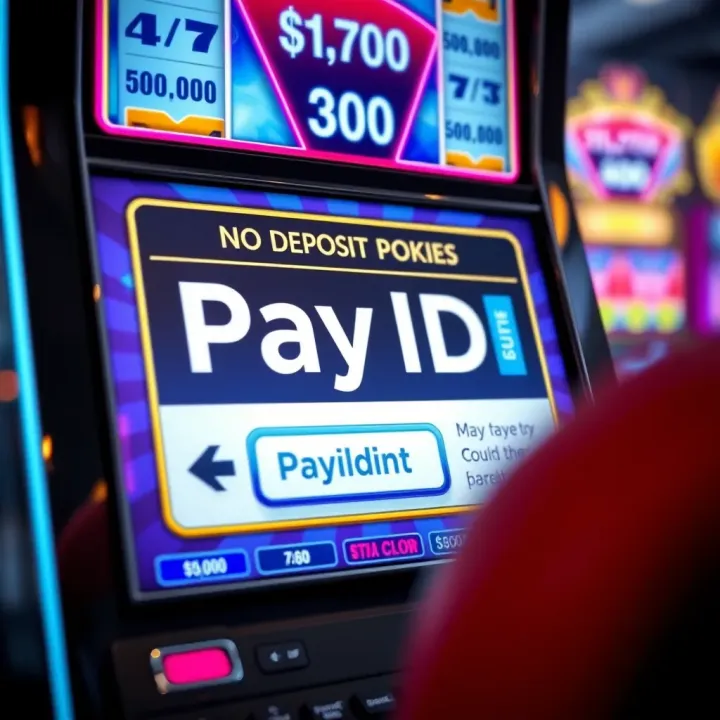 Online slot machine interface showing PayID payment option for no deposit bonus