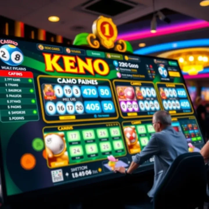 Online casino platform showcasing various keno game options and features on a vibrant user dashboard
