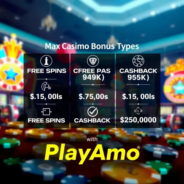 Illustration of various casino bonus types including free spins, deposit match, and cashback offers