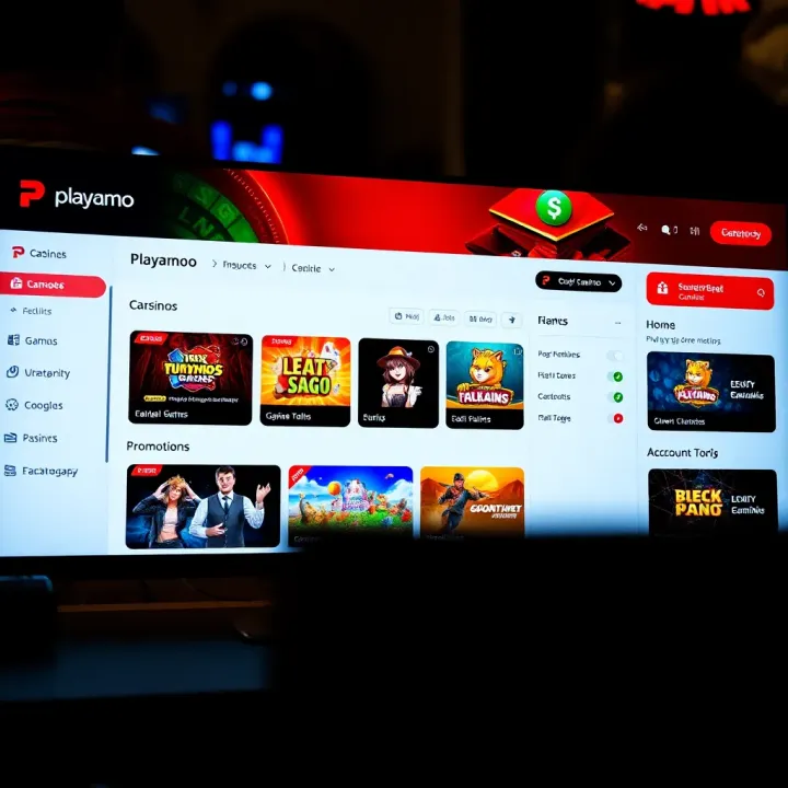 Playamo Casino Dashboard and Features Dashboard view of Playamo Casino highlighting key features such as game categories, promotions, and account settings from an Australian user perspective