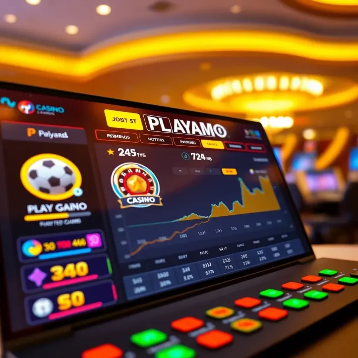 Digital dashboard showing casino game statistics and player rewards on a sleek interface