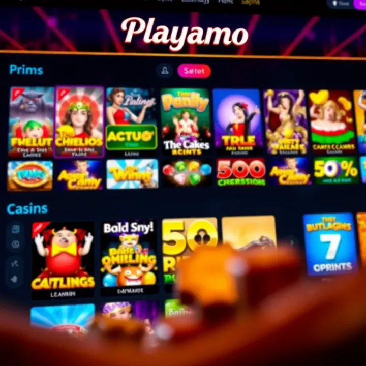 Vibrant user interface displaying a variety of casino games including slots and table games with colorful graphics