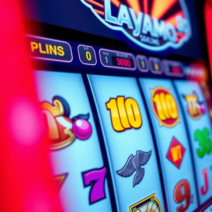Close-up of a digital slot machine screen featuring lively symbols and spinning reels
