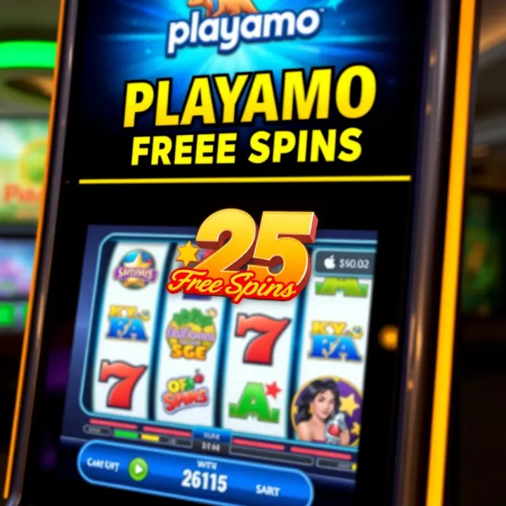 Illustration showing a digital casino slot machine with spinning reels and highlighted free spins promotion