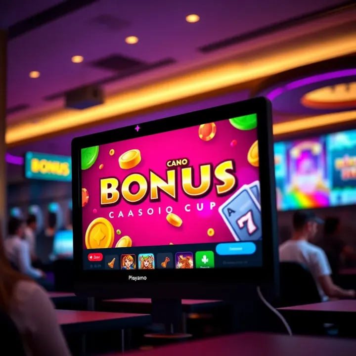 Illustration of a casino bonus offer on a digital screen with vibrant colors and casino icons
