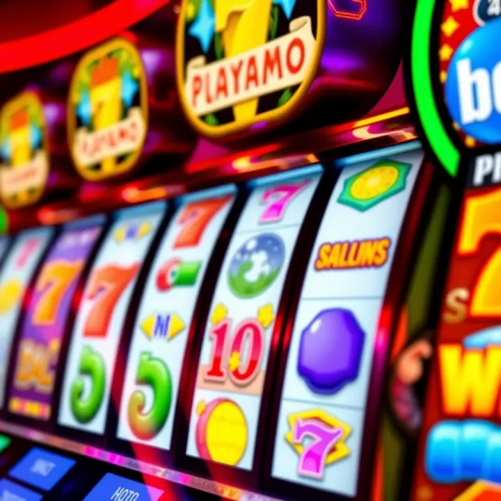 Colorful online pokies interface with reels featuring various symbols and vibrant graphics