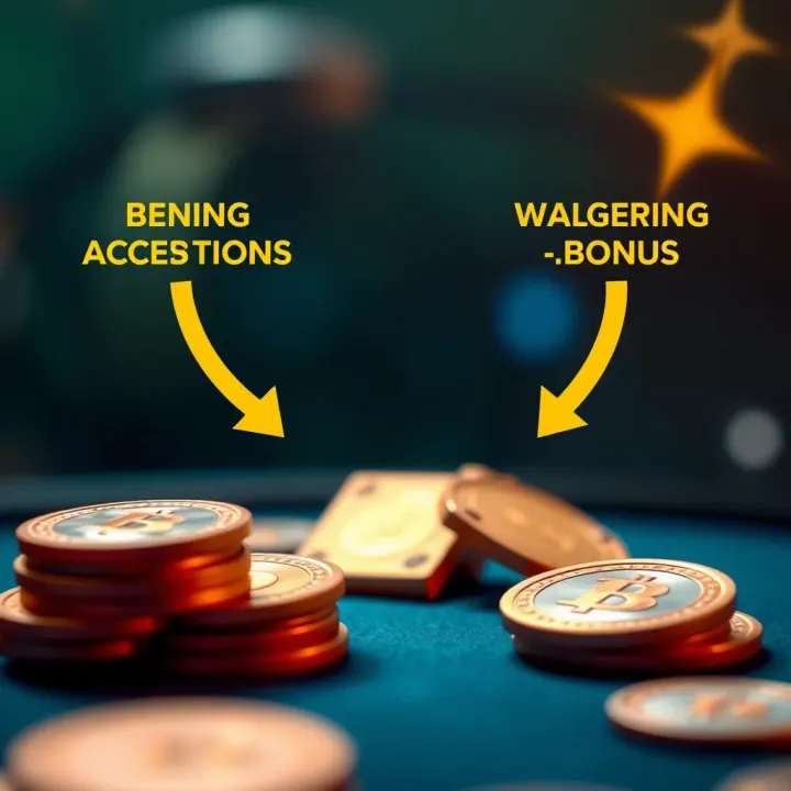 Visual representation of wagering requirements with coins and arrows highlighting bonus terms and conditions