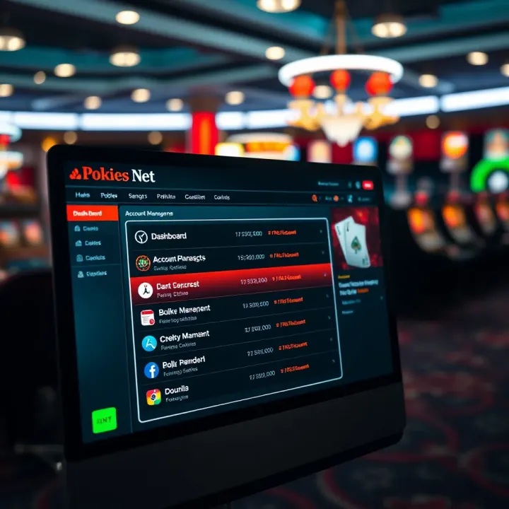 Digital dashboard displaying account management options for Pokies Net Casino users