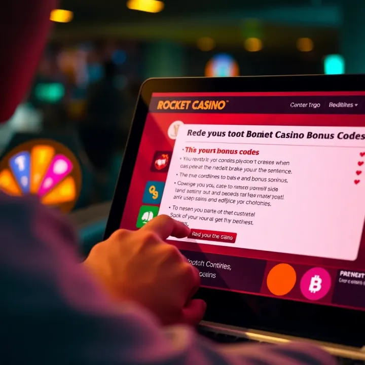 Graphic depicting a user redeeming a bonus code on a digital casino platform with visual cues highlighting terms and conditions