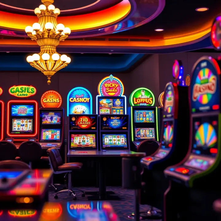 Colorful online casino games interface showcasing a variety of slot machines and table games