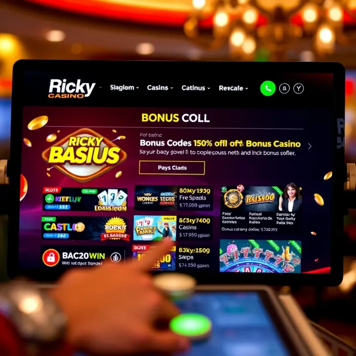 Digital display showing bonus codes and promotional offers on a casino website