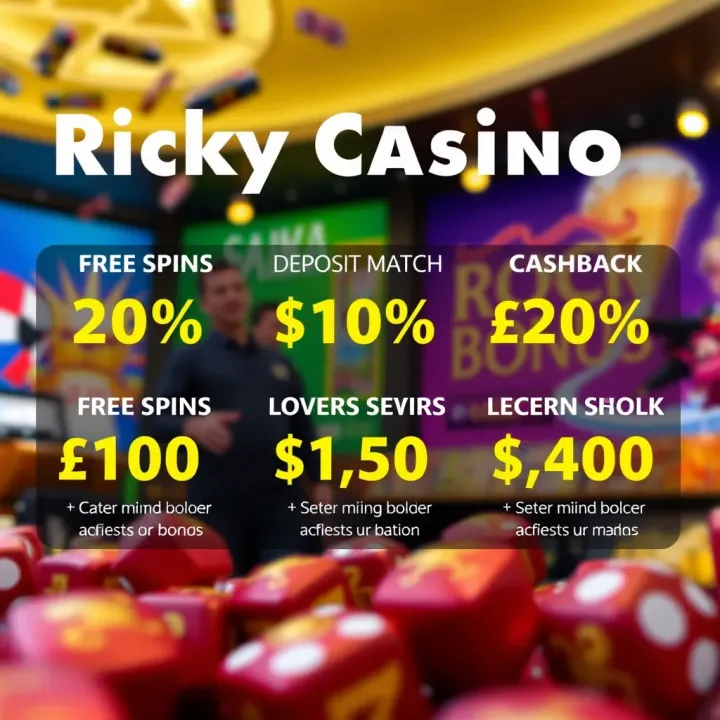 Graphic showing various casino bonus types such as free spins, deposit match, and cashback offers with gaming icons