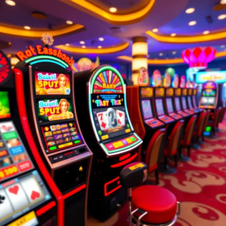 Colorful digital slot machines and card games interface representing diverse casino games