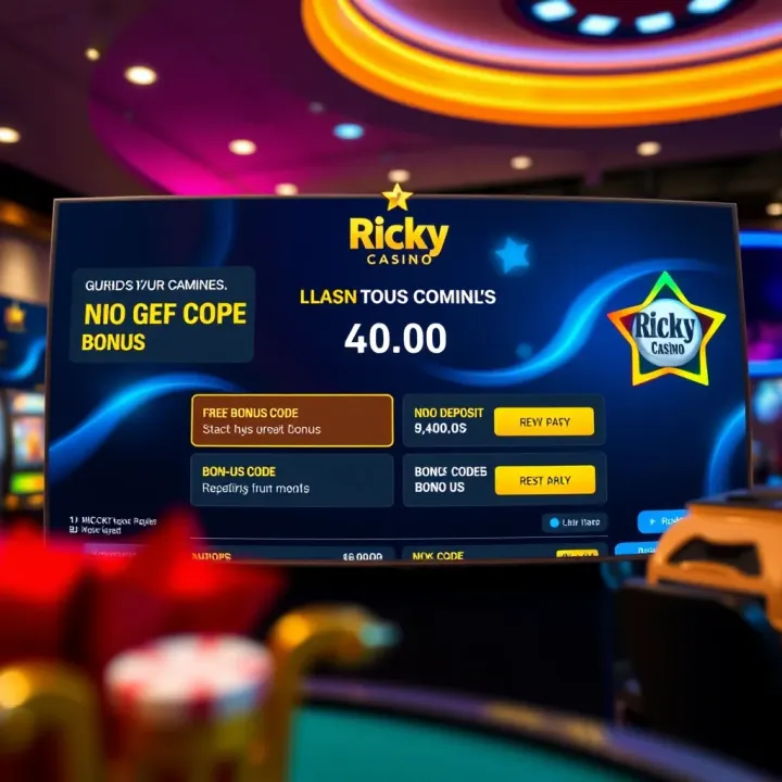 Guide to Redeeming No Deposit Bonus Codes at Ricky Casino Graphic showing a digital casino interface highlighting bonus code redemption options