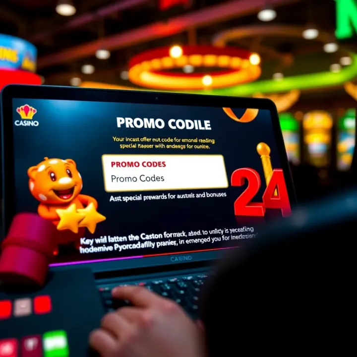 Illustration of an online casino interface showing where to enter promo codes for unlocking special rewards and bonuses