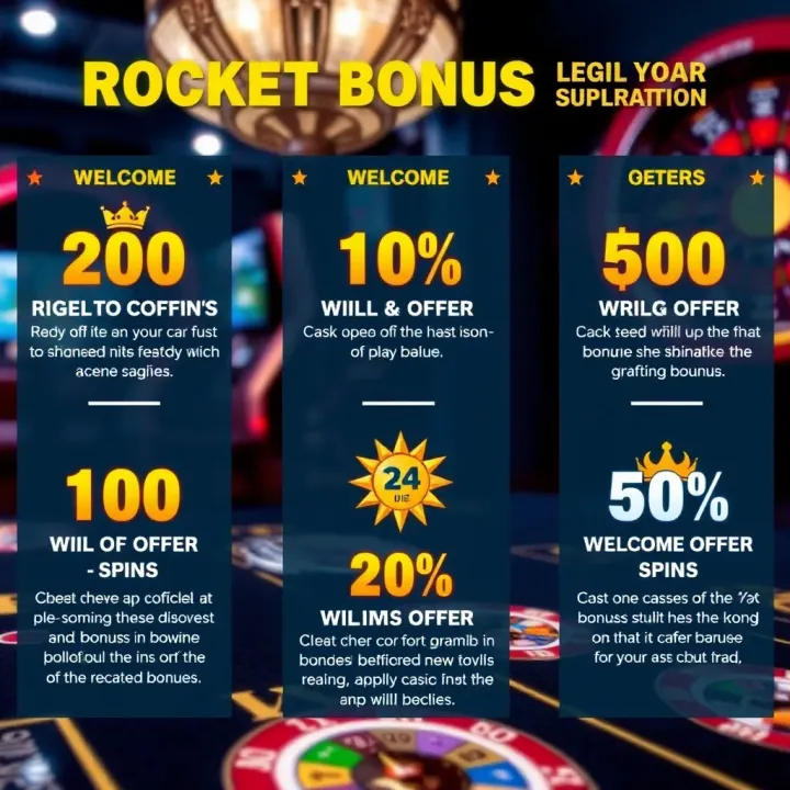 Illustration showing various types of casino bonuses such as welcome offers and free spins for online gaming