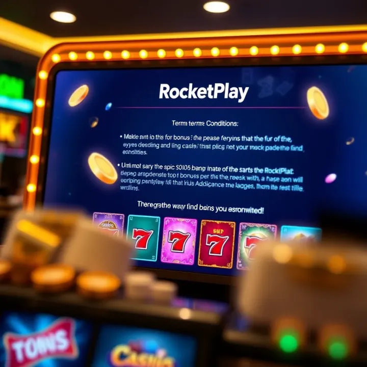 RocketPlay Bonus Terms and Conditions Overview Illustration of casino bonus terms and conditions on a digital screen with icons