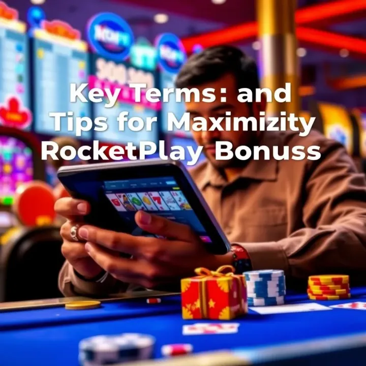 Illustration of a player reviewing terms and conditions on a digital device with casino elements