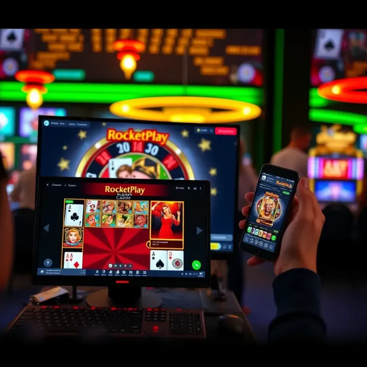 User accessing RocketPlay Casino on desktop and mobile devices showing compatibility