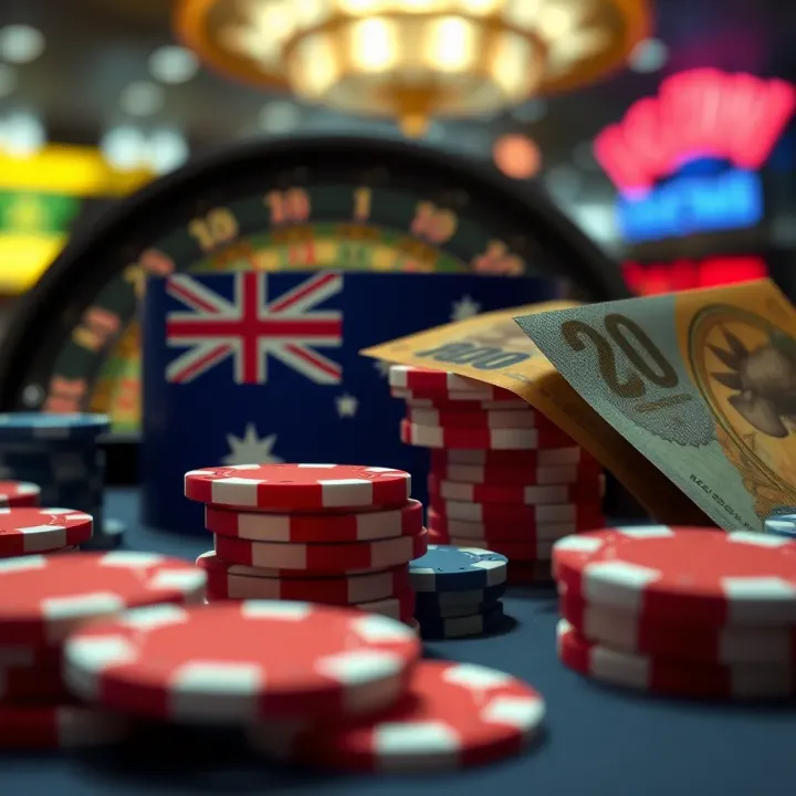 No Deposit Bonuses for Australian RocketPlay Casino Players Graphic depicting Australian currency and casino chips symbolizing no deposit bonuses for players