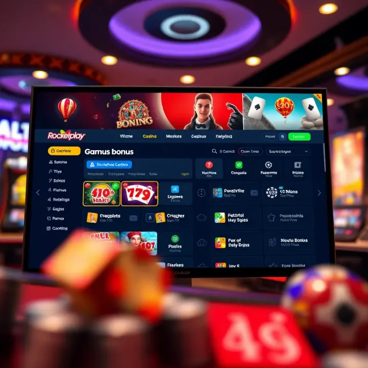 Screenshot showing the Rocketplay online casino dashboard with highlighted no deposit bonus code section