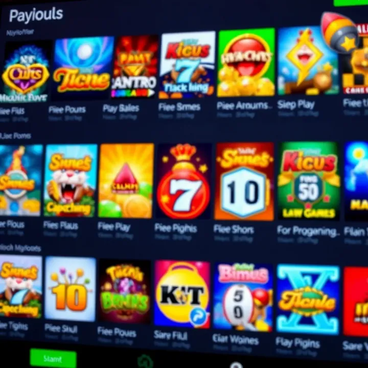 Online casino game selection featuring various slot and table game icons on a digital screen