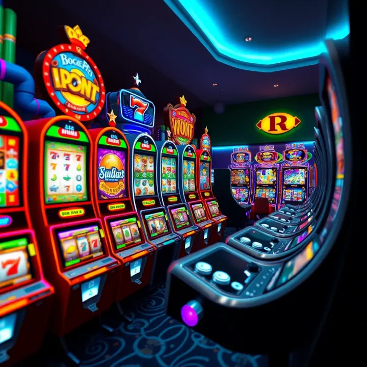 Colorful slot machines and card games on an online casino platform