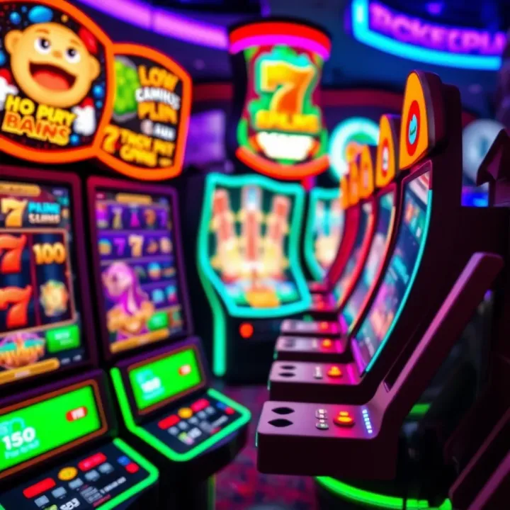Colorful digital slot machines and game icons displayed on a vibrant gaming interface